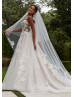 Beaded Ivory Lace Sequined Tulle Wedding Dress With Detachable Sleeves